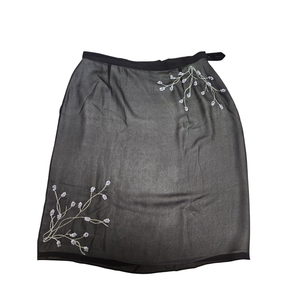 Willis Smith Collection Women Black Sheer Embroidered Wrap Skirt Size 12‎